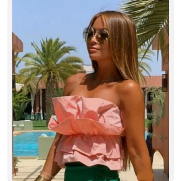 Zara Salmon Ruffled Ruffled Top - Picture 4 of 7